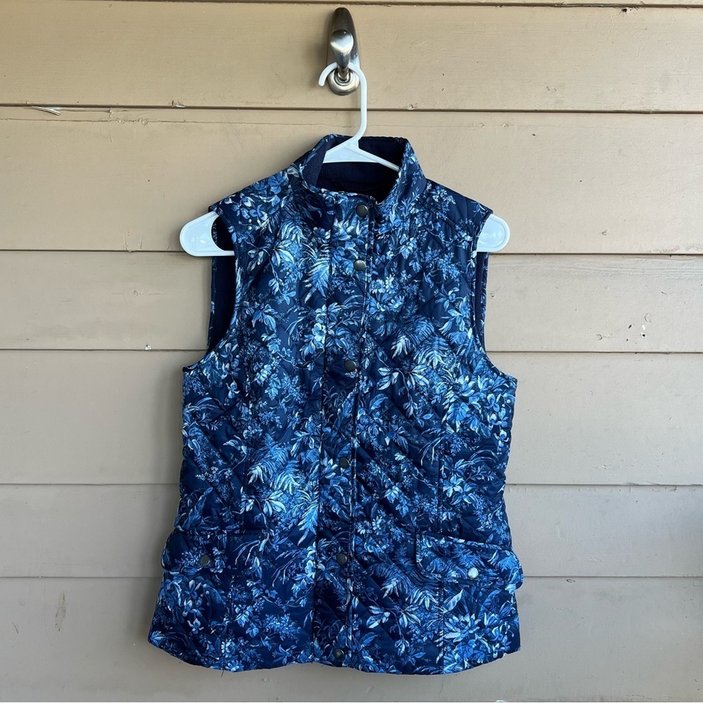 Talbots Blue Floral Quilted Puffer Vest Size XS